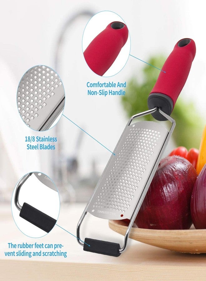 Ramkuwar Stainless Steel Cheese Grater - Flat Handheld Grater and Zester for Garlic, Chocolate, Vegetables, Fruits, Potato, Ginger, and More, Durable Kitchen Tool, Red Handle - Image 3